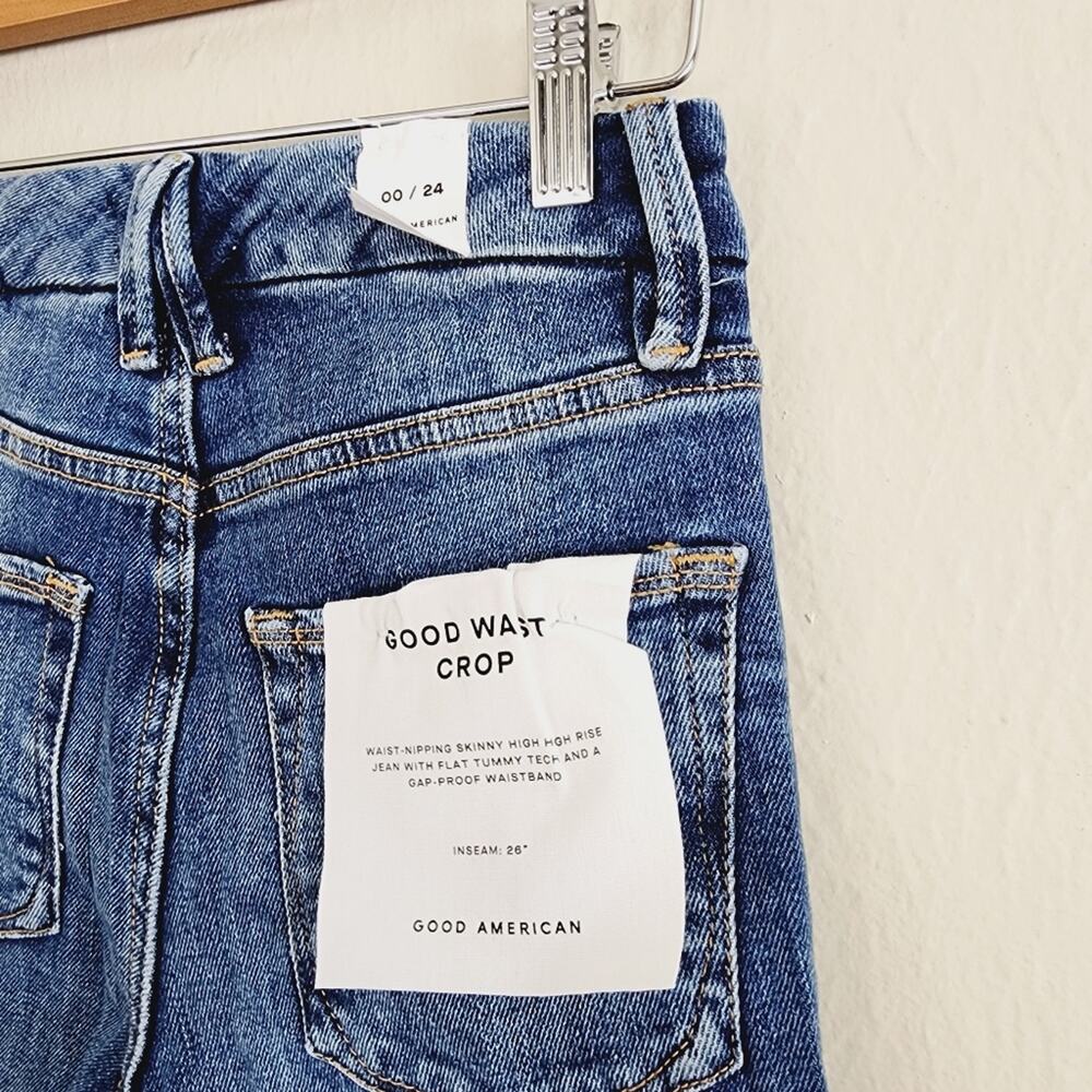 Good American Good Waist High Rise Cropped Skinny Jeans Dark Wash NWT 00/24 - Picture 8 of 8